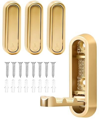 Gold Foldable Wall Hooks, 4Pcs Decorative Wall Mounted Coat Hooks, Heavy Duty Flip Down Hooks for Bathroom Kitchen, Towel Bag Key Hanging