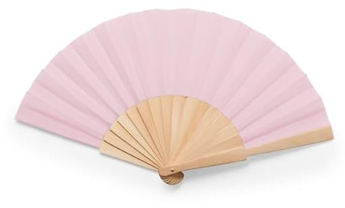 PromotionGift Éventail manuel en bois avec tissu polycoton - Rose clair
