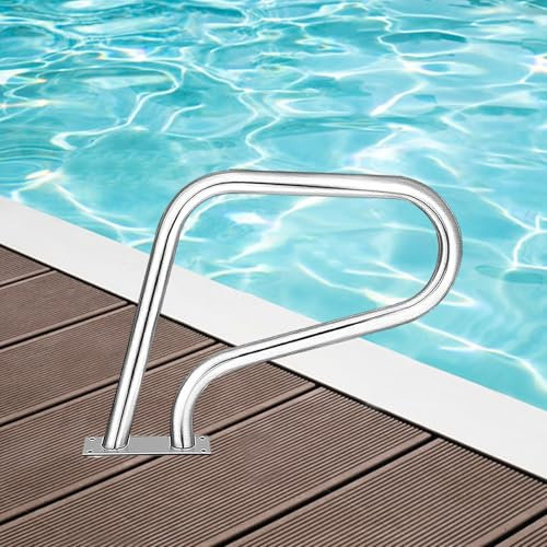 Lanmmraifc Pasamanos para Piscina, de Acero Inoxidable, de 3 Curvas y con Placa Base de Montaje rápido para Piscinas enterradas, Barra de Seguridad Antideslizante para Entrada y Salida.