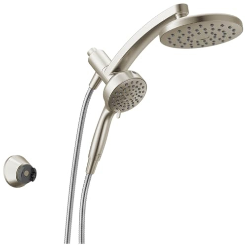 Delta 6-Setting PivotPro 3-in-1 Combination Shower Head with ProClean Spray, Brushed Nickel Round Shower Head Rainfall with Handheld Spray, 1.75 GPM, SpotShield Brushed Nickel 75649SN