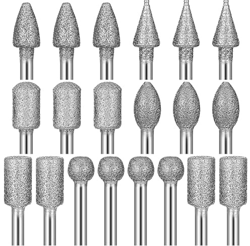 20 Pcs Diamond Grinding Burr Bit Set for Rotary Tool, 1/8 Shank 120-Grit Diamond Grinding Drill Bit, Rotary Tool Accessories for Stone Glass Ceramic Metal Polish Carve Engrave