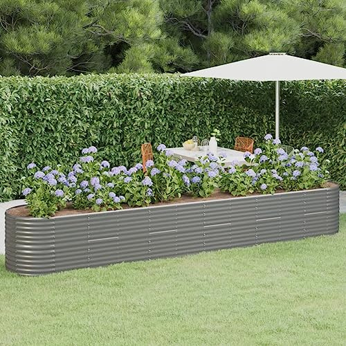 Fioriera rialzata per erbe aromatiche, in acciaio zincato, 440 x 80 x 68 cm, grigio, per ortaggi, erbe, fiori, aiuole da giardino