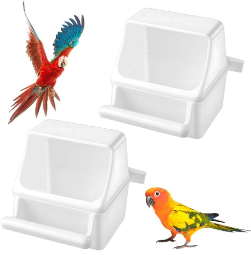 Elegaperma 2 PCS Bird Feeder for Cage, White Anti-Spill Bird Bowls for Cage, Birds Feeder Cages for Small Pet Birds and Parakeets