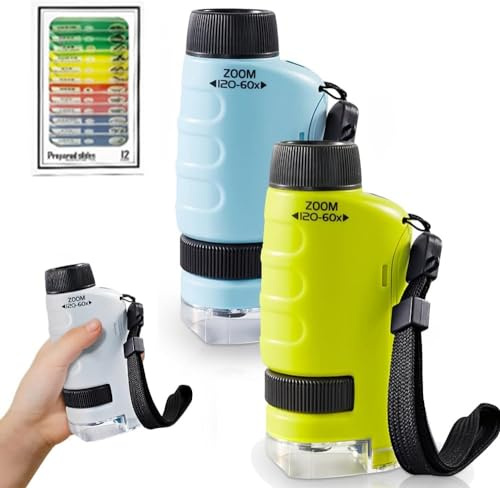 Your Little Scientist Microscope, 2026 New Miniscope Portable Microscope Kids, 60x-120x Pocket Microscope For Kids, Handheld Microscope For Science Experiments (Blue+Green)
