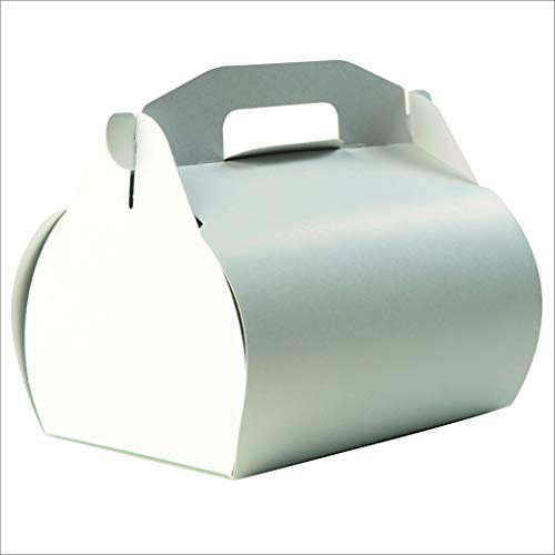 Andreas Ritter Verpackungen Kuchentragebox mit Griff, 25 Stück, 13x20x18cm (Füllhöhe 13cm), weiß, ohne Aufdruck, aus Karton 450g/qm, inkl. 25 Pappteller