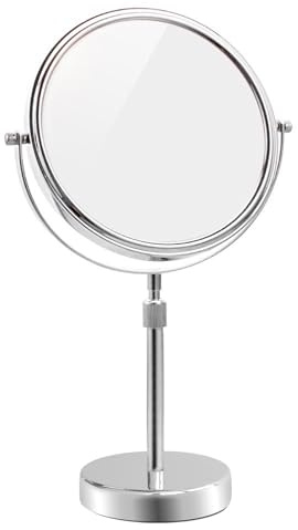 Nicesail Specchio da trucco da tavolo, 20,3 cm, double-face, con ingrandimento 7x, specchio ingranditore con piedistallo per specchio da barba, regolabile in altezza per tavolo da trucco Vainity
