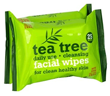 XBC TEA TREE BIODEGRADABLE FACE WIPES 2 X 25 WIPES - 1