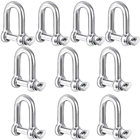 Belle Vous 10 Pack Stainless Steel M6 D Ring Screw Shackles with Pins - Heavy Duty Shackles - 5.7mm Thick and 220kg Capacity - For Marine Mounting, Camping, Sports & Hiking Accessories