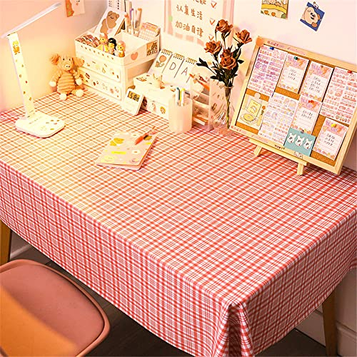 FANSU Tischdecke Abwischbar PVC Plastik Wachstuch Wasserdicht Ölbeständig Garten Tischdecke mit Karierter Druck Rechteckig Dekoration Tischtuch für Restaurant Küche Outdoor (140x220,Pink Rot)