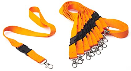 iboo 10 Lanières Tours de cou Orange Porte badge, Cordon avec Boucle Détachable - Porte-clés avec attache clip - Porte carte de visite