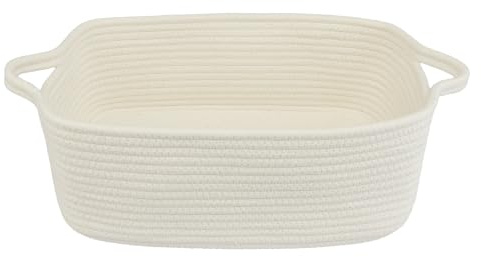 XUANGUO Medium Woven Cotton Rope Storage Basket with Handles, White