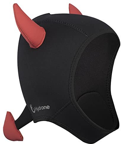 Wetsuit Hood Devil Horns 3mm Neoprene Scuba Diving Hood for Women Children Men, Scuba Dive Cap Hat Thermal Surfing Hood with Flow Vent for Snorkeling Swimming Water Sports (Black/Red)