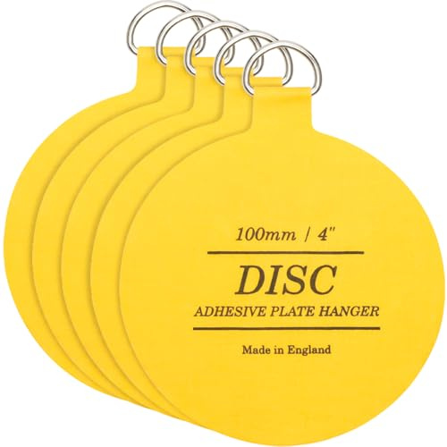 WINSOME Lot de 5 cintres pour plaque murale – Support de plaque solide et invisible à coller – Support de plaque murale – Disque de suspension de plaque – 100 mm (lot de 5), jaune