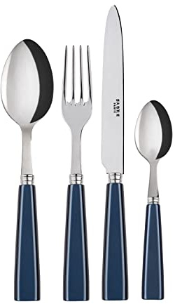 SABRE PARIS | 4-Piece Cutlery Set - 9.3 inches - Icône Collection - Knife, Fork, Tablespoon & Teaspoon - Stainless Steel & Acrylic - Dishwasher Safe - Steel Blue