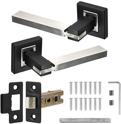 Decoranddecor Nexus Duo-Tone Silver and Black Internal Lever Set – Aluminium Handles with Mortice Latch, Contemporary Style Hardware for Home and Office Interior Doors