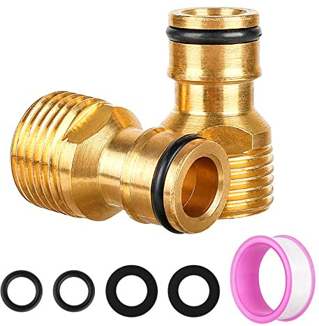 CoKeeSun 2 Piezas Conector Rápido de Latón de 1/2, Juego de Adaptadores de Grifo con Arandelas, Anillos O y Cinta Impermeable, Conector de Manguera para Accesorios de Riego Jardín, Lavado Autos
