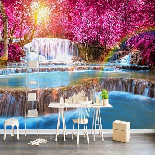 Murales de pared de tamaño personalizado, paisaje natural de cascada de bosque, murales de pared autoadhesivos extraíbles para despegar y pegar, papel tapiz fotográfico grande
