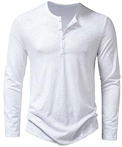 MakingDa Camisa Henley informal para hombre de manga larga/corta, corte musculoso, 4 botones, corte ajustado, S
