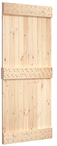 Tidyard Tür Scheunentür Innentür Schiebetür Zimmertür Pendeltür Nischentür Schwenktür Duschtür 95 x 3,6 x 210 cm (B x T x H) Massives Kiefernholz (unbehandelt)