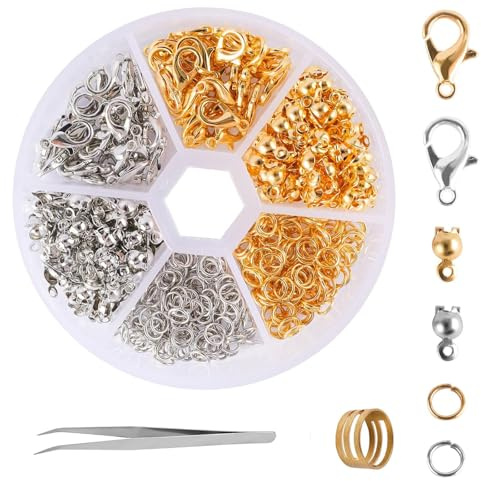 462 chiusure a moschettone per kit per la creazione di gioielli, con connettori ad anelli aperti, kit per la creazione di braccialetti per gioielli fai da te con apribottiglie e pinzette