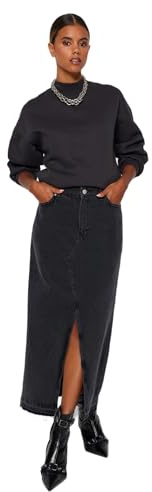 Trendyol, Black Slit Maxi Denim Skirt TWOSS23ET00289, Negro, 42, Negro, 44