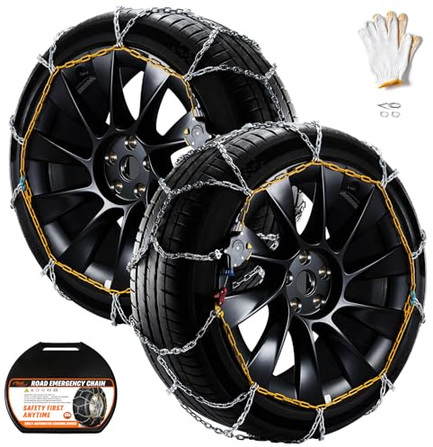 DEDC Snow Chains for SUV Tire Chains Compatible with Tesla MODEL Y Car 1 Min Quick Fit Chainsaw Reusable Universal Emergency Traction Chain Tire Width 215 225 235 245 255 275 - Set of 2 MS1520