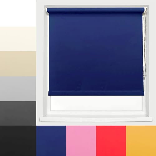 Ev Dekor Roller Blinds - Navy | Blue 120 Width 165 cm Drop, Thermal Blackout Roller Blind Insulated UV Protection Child Safe Premium Fabric Home Office Window Blinds