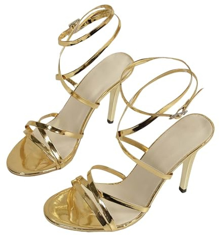 Plateau Sandalen Damen Mit Absatz - Riemchensandalen Mit Schnalle Stiletto Sandaletten Spitzer Zehenbereich High Heels Sexy Spangenpumps Kreuz Knöchelriemen Sommersandalen Für Abschlussball