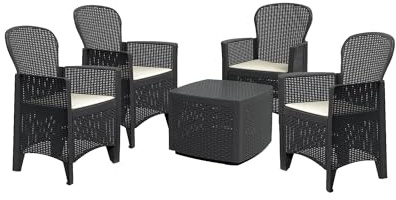 Dmora - Set Salotto da Esterno Anagni, Salottino Outdoor o Indoor, 4 poltrone con braccioli con Un tavolino Contenitore, Made in Italy, Antracite