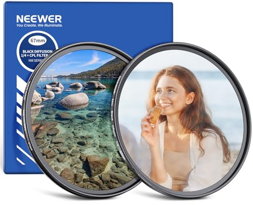 NEEWER 67mm CPL + Filtro Difusor Negro 1/4 (Paquete de 2), Filtro Polarizador Circular de Cristal Óptico Multicapa con Efecto Cinematográfico Suave y Ensoñador para Lentes de Cámara