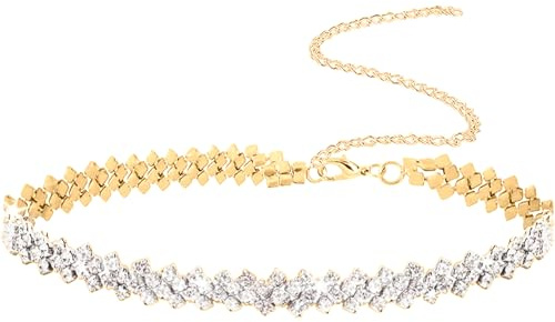 LUYANFX Collier Strass Femme Or Choker Chaine Or Femme Collier Ras de cou Fille Mariée Bijoux Fantaisie Femmes Traditionnel pour Tous Jours, Fêtes, Bals, Mariages