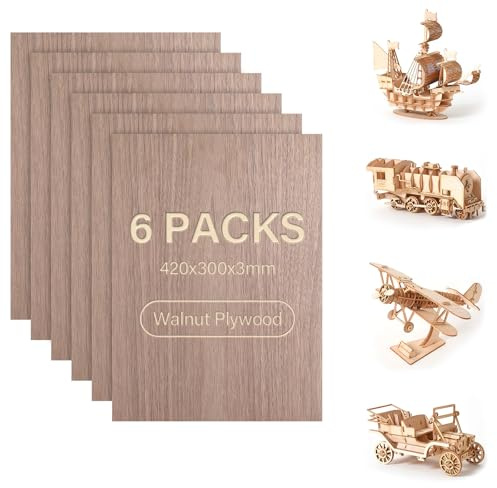Vasmeiy 6 Piezas A3 Contrachapado 3mm, 420x300mm Basswood Contrachapado, Tablero de Nogal Multicapa para Maquetismo, Corte y Grabado Láser, Manualidades, Pintura, Rompecabezas, Señalización