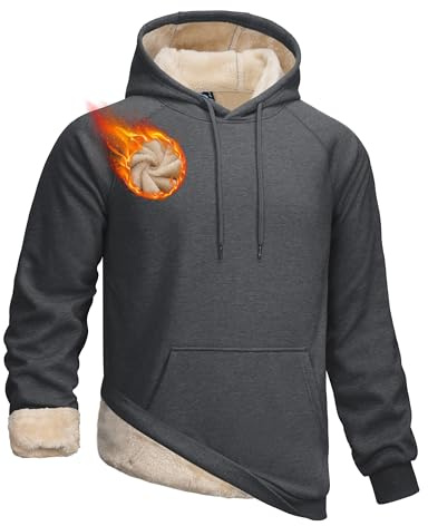 TACVASEN Men's Fleece Hoodie Sherpa Lined Hoodie with Pocket Dark Grey, 3XL