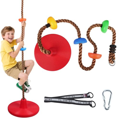 Lischwert Children's Climbing Rope Swing Set – Outdoor Swing Seat with Platform & Disc Seat, including Strap & Carabiner, Climbing and Play Equipment for Children, Robust & Safe