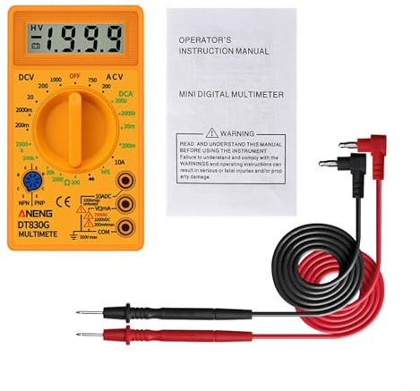 Multimètre numérique DT830G avec écran LCD pour mesure de tension, courant et résistance AC DC avec test de diode (jaune)
