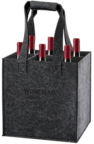 Wihozte Wine Bottle Bag, 6 Bottles Wine Carrier Bag, Reusable Felt Wine Bottle Carrier Bag with Wine Shockpro Protector, for Transporting Beer Liquor Champagne Drinks Party BBQ Picnic (Dark Gray)