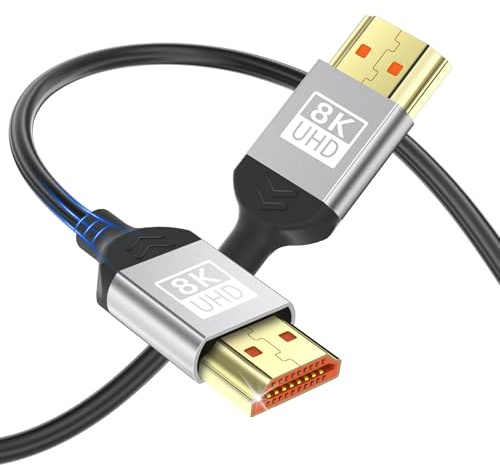 Kryoza 0,5 meter HDMI-kabel, 2.1, 0,5 m flexibel och tunn HDMI-kabel, 8K @ 60Hz 4K @ 120 Hz, ultratunn stöder HDR10 3D eARC HDCP2.2 &2.3, kompatibel med PS5/4 X-Box/HDTV/Blu-ray-spelare/projektor
