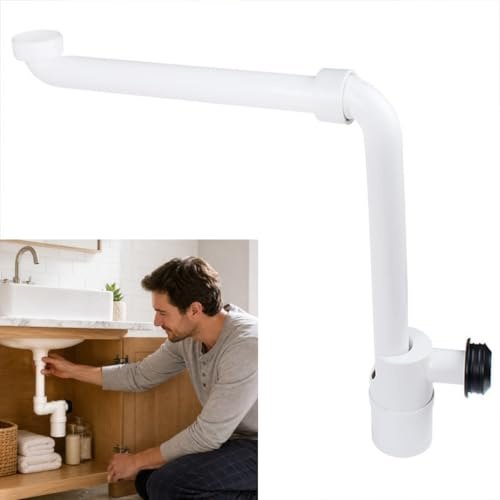 Sifón Ahorrador de Espacio para Lavabo y Cocina, Desagüe Flexible 1 1/4 Antiolores con Sello Hidráulico 60mm, Tubo Sifon Lavabo Baño Antiolor Autolimpiable, Kit de Fontanería con Filtro Pelo, Blanco