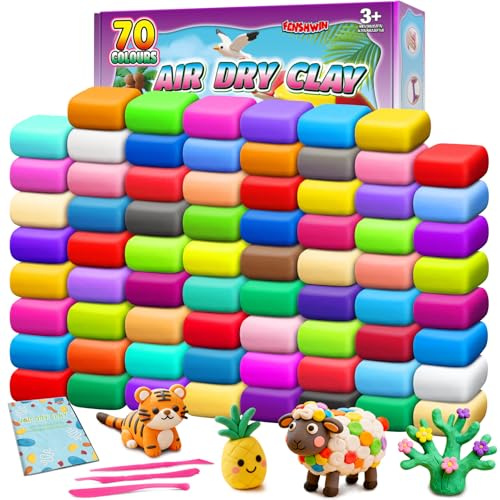 Arcilla de modelar, 70 colores pasta moldeable mágica desecante al aire para niños, regalo para niños y niñas de 3 a 12 años