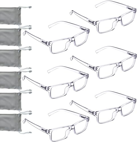 LUR READING GLASSES 6 Pack Spring Hinge Comfort Plastic Readers (Clear)