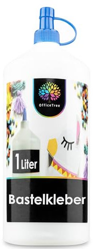OfficeTree 1 Liter Flüssigkleber Bastelkleber Lösungsmittelfrei - Bastelleim Kleber für Kinder geeignet - Transparent Trocknend für Große und Kleine Projekte - Bastelkleber Kinder - Kleber Basteln