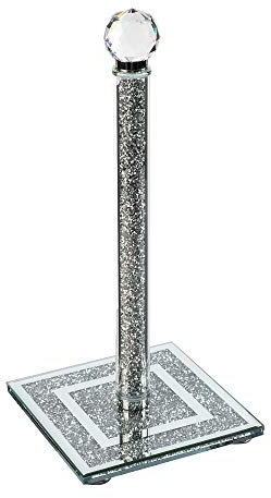 London Boutique Porte-Rouleau de Cuisine en Cristal sur Pied avec Base carrée en Diamant écrasé 30 cm de Hauteur, Argenté et Transparent