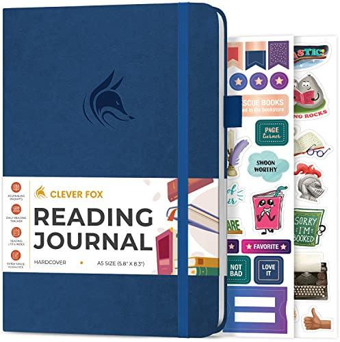 Clever Fox Reading Journal – guidad bokrecensionslogg med lässpårare – presentboktillbehör för läsälskare – bokspårningsdagbok för barn och vuxna – A5 storlek, 14,6 x 21,3 cm (blå)