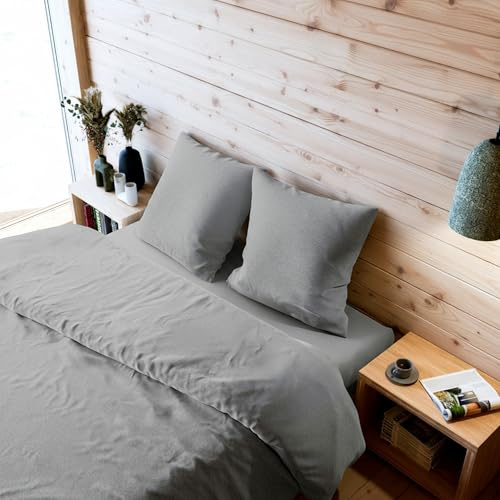 Wolkenfeld Bettwäsche Flanell 200x200 2teilig - Warm & Flauschige Winterbettwäsche Made IN Germany aus 100% Baumwolle - Fein Biber Bettwäsche-Set: 1x Bettwäsche 200x200 + 2X Kissenbezug 80x80 - Grau