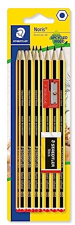 STAEDTLER 121-SBK10 Noris School Graphite Pencils - HB Degree (Pack of 10 Pencils, Sharpener + Noris Eraser)