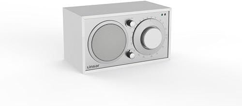 Linsar Küchenradio - Zeitloses Holz-Design, Nostalgie - Analoge Einstellung AM/FM, Eingebauter Mono-Lautsprecher, AUX-IN-Funktion, Kopfhörer-Funktion, Hochwertige Steuerknöpfe, Küchenfunk (weiß)