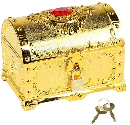 Amagogo Pirate Treasure Chest Storage Box Multifunction Adventurous Treasure Box Treasure Chest with Lock Vintage Decorative Storage Box for Birthday Party Gift Kids Adults Boys Girls, gold