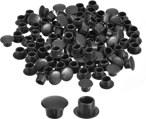 QUARKZMAN 100 st skruvhålspluggar, 8 mm (5/16 tum) dia runda tryckpluggar plast möbelhyllor skåp, svart