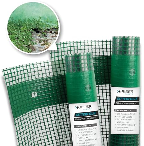 KAISER PLASTIC® Gitterfolie | Gewächhausfolie, Gartenfolie, Frühbeetfolie | 250g/m² Xtra Strong | 2m breit verschiedenen Längen | mit Nadelrand… (2 x 4m)