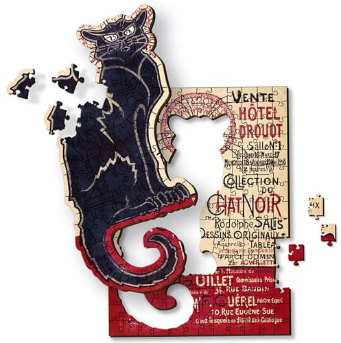Trefl – Puzzle en Bois : Le Chat Noir, Théophile Alexandre Steinlen -200 éléments, Wooden Puzzle, Peintures Célèbres, Divertissement Créatif pour Adultes et Enfants à partir de 9 Ans